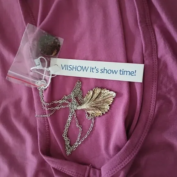 NEW Tunic Top & Necklace Women's LARGE Asymmetrical Blouse Leopard sleeves Flowy - Picture 10 of 13